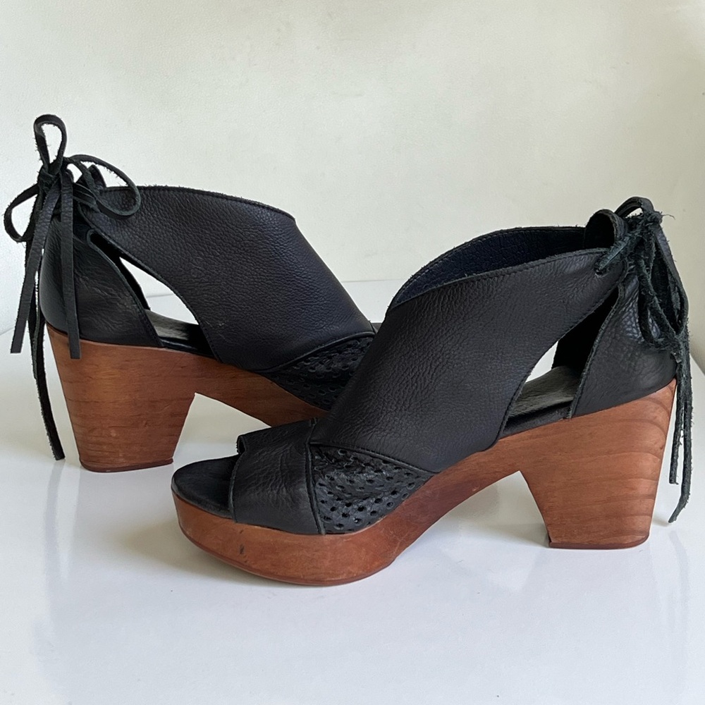 Free People Black Leather Mules with Brown Heels - Picture 9 of 15